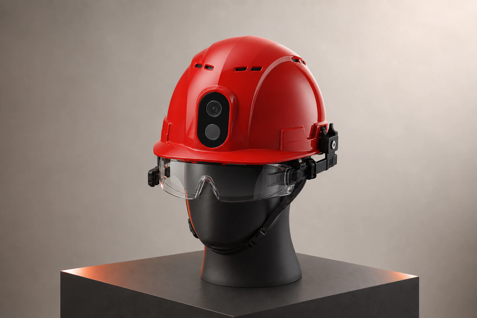 Red smart safety helmet supplied by Blueguanding