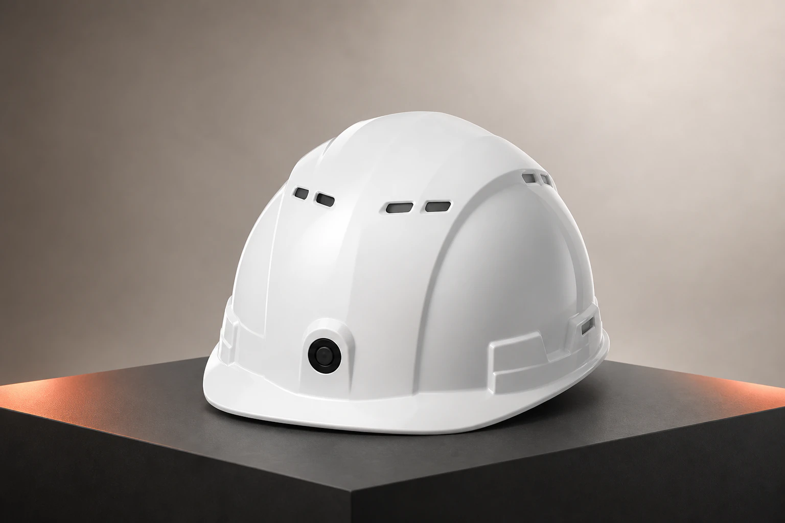 White smart safety helmet prepared for project validation
